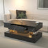 Modern black marble coffee table with storage drawers in contemporary living room setting