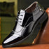 Glossy black leather dress shoe with lace-up design, formal style, sleek fit.