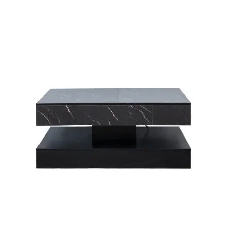 Modern black marble coffee table with white veining, sleek rectangular design