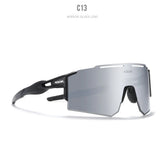 Futuristic streetwear sunglasses with oversized mirror silver lens and black frame.