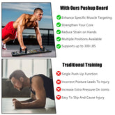 Man wearing red shorts using a pushup board versus man in black tank top doing traditional pushups, showcasing workout clothing styles.