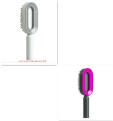 Modern oval hairbrushes in gray and pink with ergonomic handles and plastic bristles