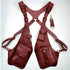 Brown leather harness vest with multiple utility pockets and adjustable straps, streetwear style