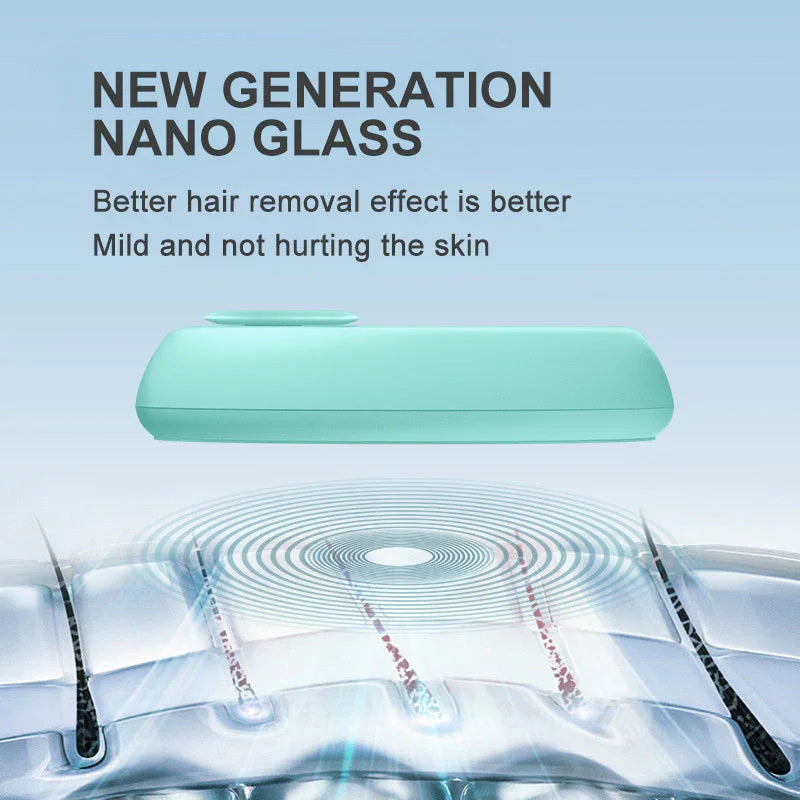 Mint green nano glass hair removal tool with smooth curved design, shown for gentle skin care