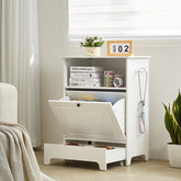 Modern pet feeding cabinet with pull-out food bowls, white wood, minimal home interior.