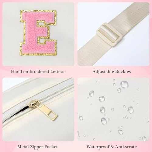 YOOLIFE Initial Crossbody Bag with hand-embroidered letters, adjustable buckle, metal zipper pocket, waterproof fabric, and anti-scratch design