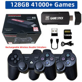 Wireless black game controllers, 4K game stick, 128GB card, USB dongle, gaming accessories