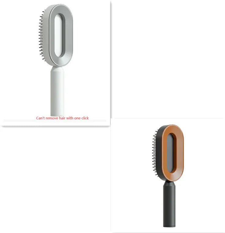 Modern oval hairbrushes in white and brown, featuring sleek plastic handles and fine bristles.