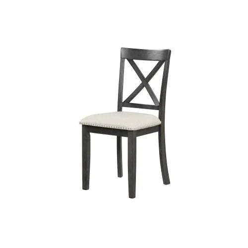 Modern wooden chair with black frame and beige upholstered seat, minimalist style