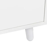 Close-up of modern white cabinet with smooth finish and round leg