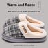 Warm fleece-lined plaid slippers with soft cotton interior and cushioned non-slip sole