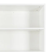 Minimalist white shelving unit with clean, modern lines and two spacious shelves