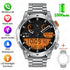 Stainless steel smartwatch with digital display, health tracking, and sports modes