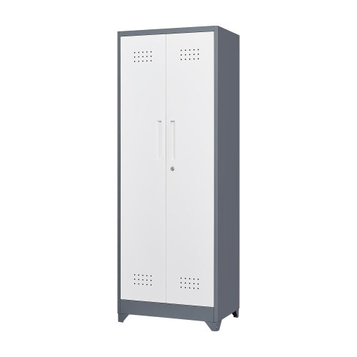 Gray And White Color Metal Lockers, Cleaning Tool Cabinets With Locking Doors, High Broom Tool Storage Cabinets, Adjustable Shelves, Large Cabinets For Kitchens, Offices, Shops.65 Inches