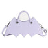 Lilac bat wing-shaped handbag with spiderweb stitching, faux leather, detachable strap