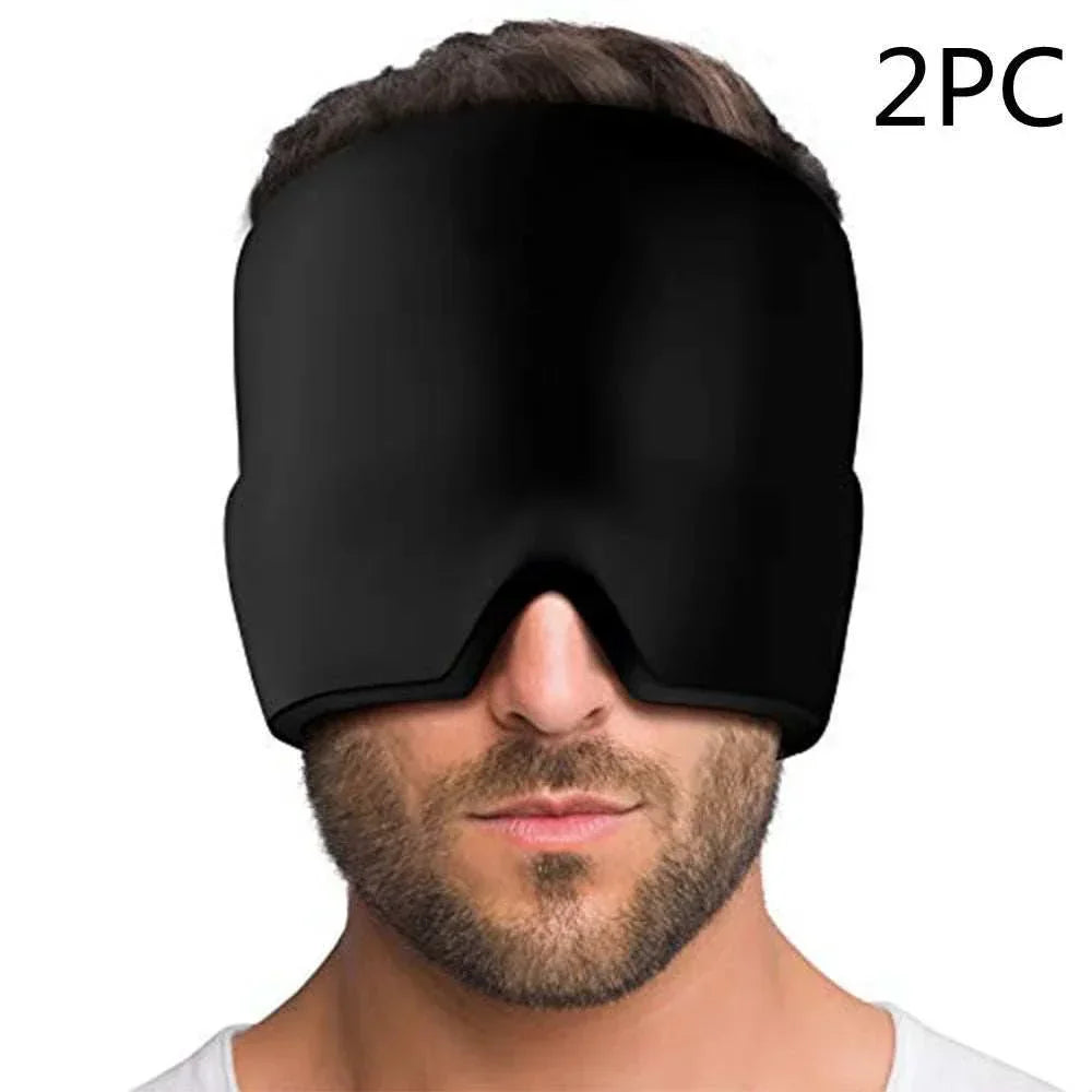 Man wearing oversized black futuristic eye mask with ergonomic fit, techwear street style
