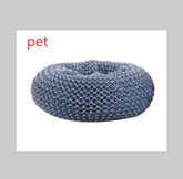 Round gray mesh pet bed with textured material and modern design