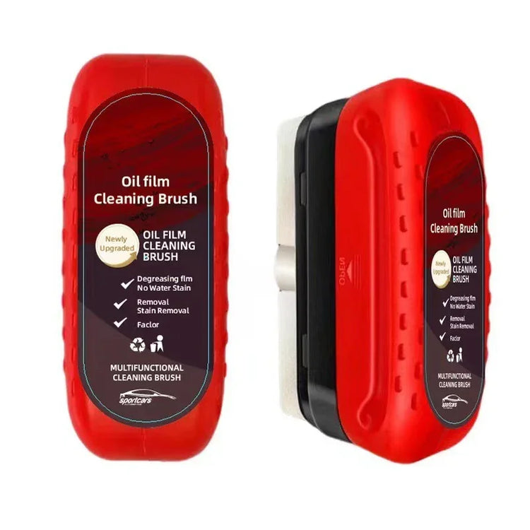 Red multifunctional oil film cleaning brush with ergonomic grip and stain removal features