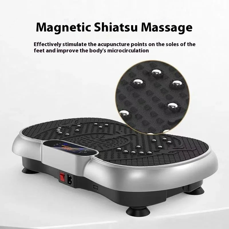 Black and silver foot massager with magnetic shiatsu nodes, textured surface and digital display.