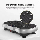 Black and silver foot massager with magnetic shiatsu nodes, textured surface and digital display.