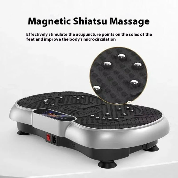 Black and silver foot massager with magnetic shiatsu nodes, textured surface and digital display.
