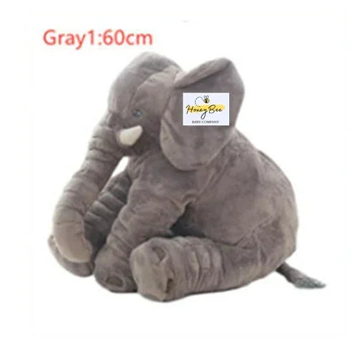 Gray plush elephant toy with soft fabric and large ears, sitting, 60cm size.