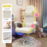 White and yellow ergonomic gaming chair with PU leather and high-density sponge in cozy bedroom