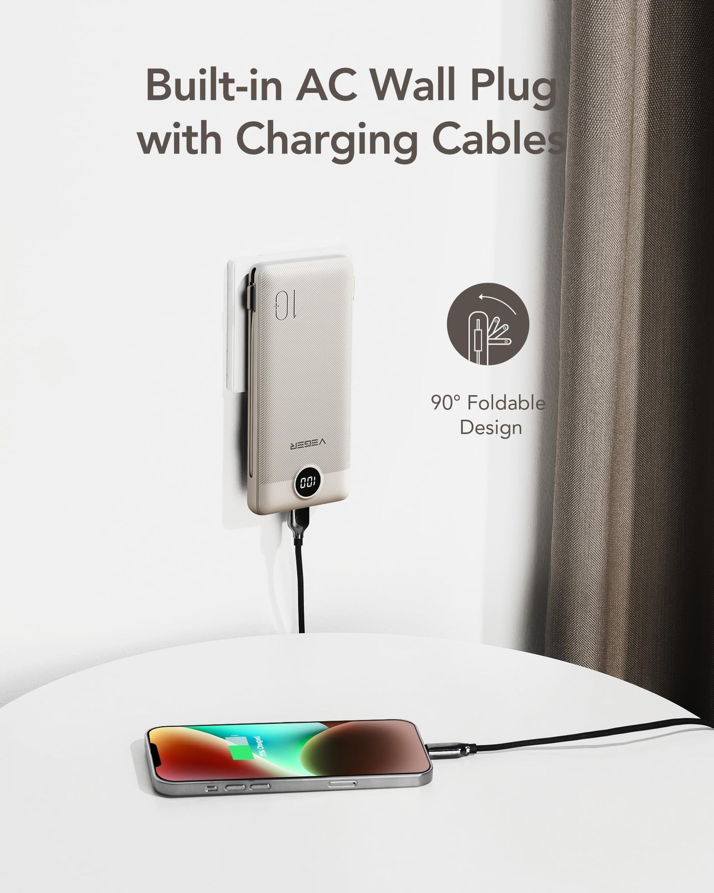 VEGER Portable Charger with Built in Cables