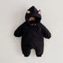 Black baby jumpsuit with cat ears hood, puffy material, full zipper and relaxed fit