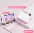 Pink tablet case with detachable keyboard, 360-degree rotation, and hidden pen tray