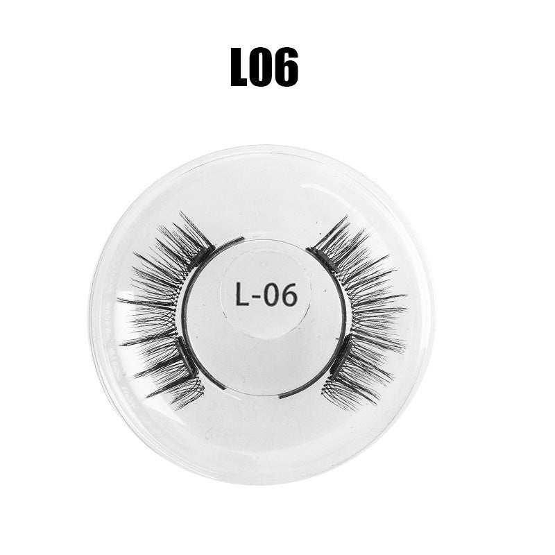 Dramatic black synthetic false eyelashes, L-06 style, in round clear case