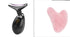 Black electric facial massager and pink gua sha stone on white background