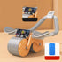 Dual-wheel ab roller with digital display and phone holder, gray and orange fitness equipment.
