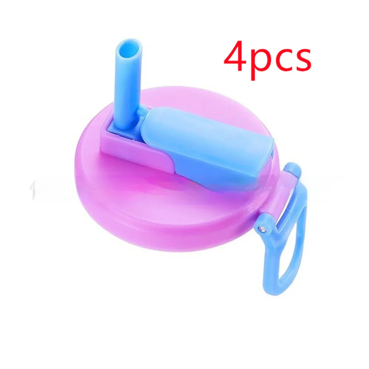 Pink and blue plastic bottle lid with flip straw, spill-proof design, set of 4.