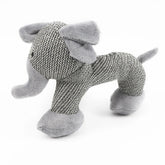 Plush elephant toy with grey herringbone fabric body and soft light grey accents