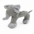 Plush elephant toy with grey herringbone fabric body and soft light grey accents