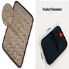 Quilted beige and brown padded sleeve with circular stitching, black compact case, 170mm x 130mm dimensions