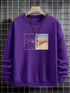 Purple streetwear sweatshirt with graphic art print, relaxed fit, soft cotton material