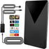 Slim black TV antenna with USB cable, supports 4K and full HD channels, modern design