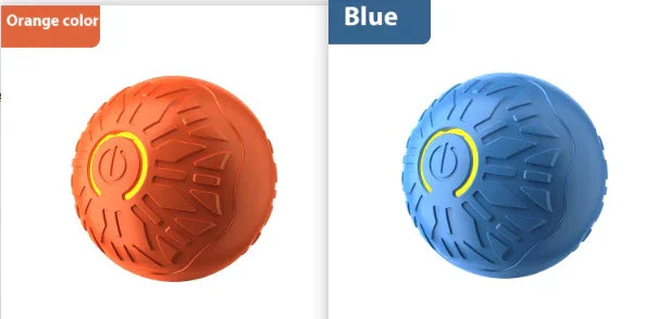 Textured silicone massage ball in orange and blue, circular power icon design, durable material