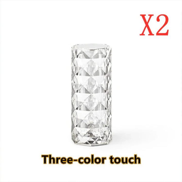 Crystal textured cylindrical LED lamp with three-color touch feature, modern lighting accessory