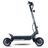 Black electric scooter with large wheels, robust frame, and disc brakes, side view