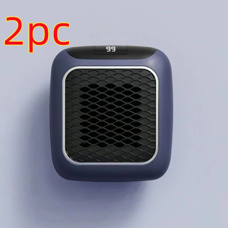 Compact black and gray portable heater with digital display, modern tech design