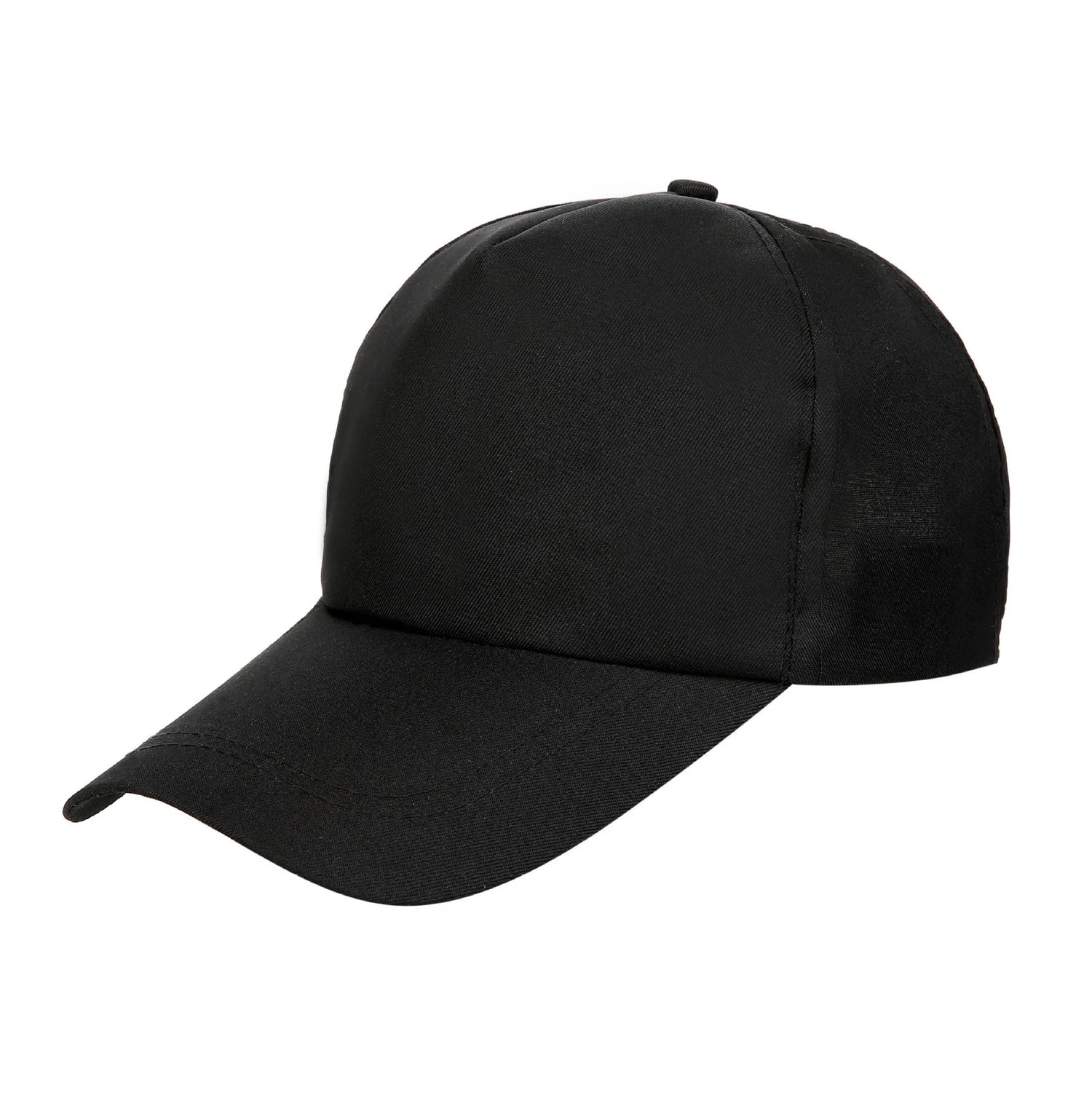 Black cotton baseball cap with curved brim, minimalist streetwear style.