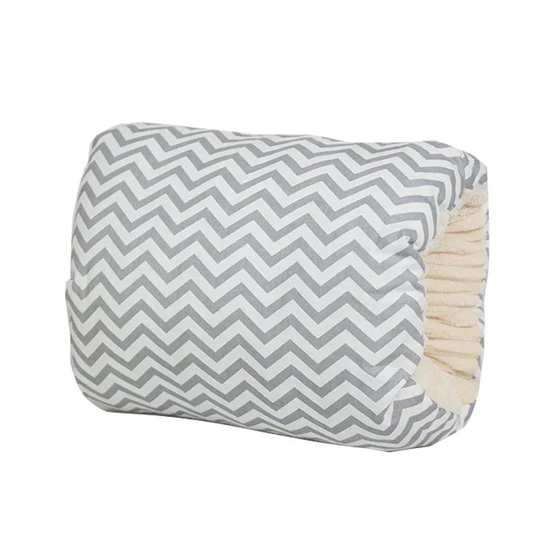 Gray and white chevron patterned plush tunnel pillow with soft fleece lining