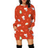Red oversized hoodie dress with multicolor ghost print, long sleeves, and relaxed fit