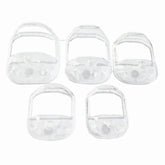 Set of five clear plastic protective covers for watch or gadget buttons, transparent finish