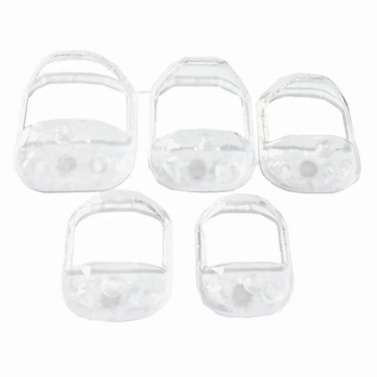 Set of five clear plastic protective covers for watch or gadget buttons, transparent finish