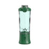 Green portable blender with transparent plastic body and secure flip top lid