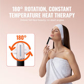 Woman in white towel and headband using a skincare device, showcasing minimalist spa style.